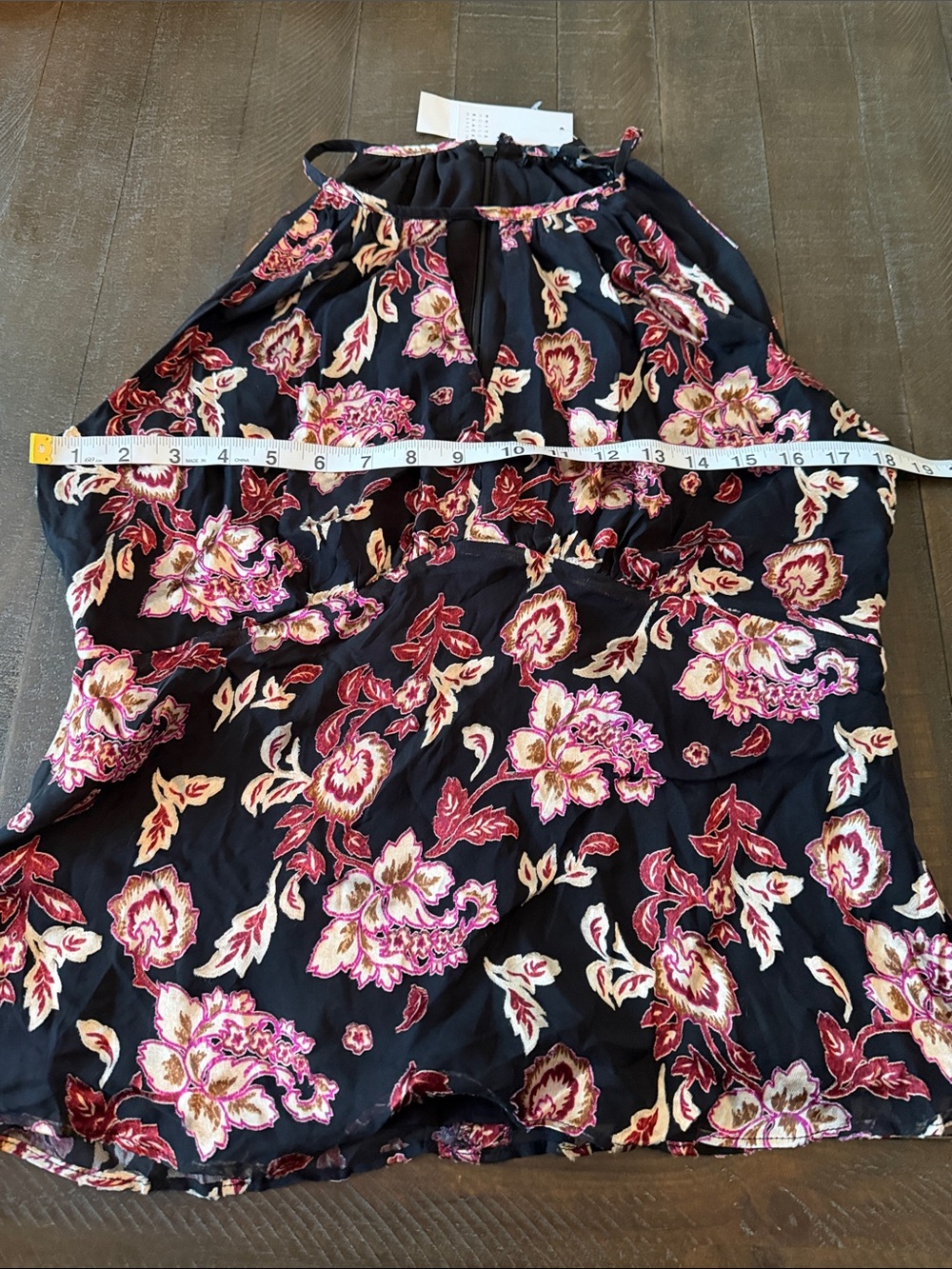 White House Black Market Black Silk Burnout Floral Halter Neck Top - Picture 11 of 13